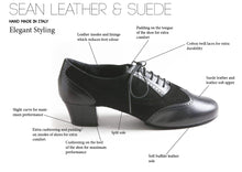 Carica l&#39;immagine nel visualizzatore di Gallery, Detailed diagram of composition of Sean Men&#39;s Latin Dance Shoes in leather and suede
