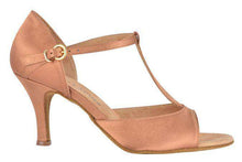 Carica l&#39;immagine nel visualizzatore di Gallery, SIDE VIEW: Esther Ladies Latin Dance Shoes in NUDE with SATIN material
